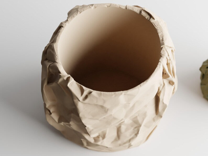 3D-gedruckte Vase mit einzigartiger Papierverpackung und minimalistischem Design