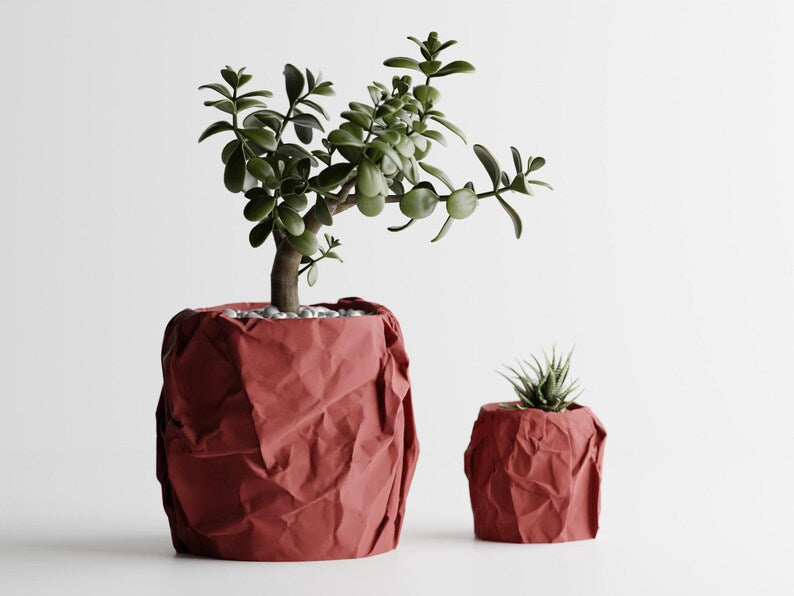3D-gedruckte Vase mit einzigartiger Papierverpackung und minimalistischem Design