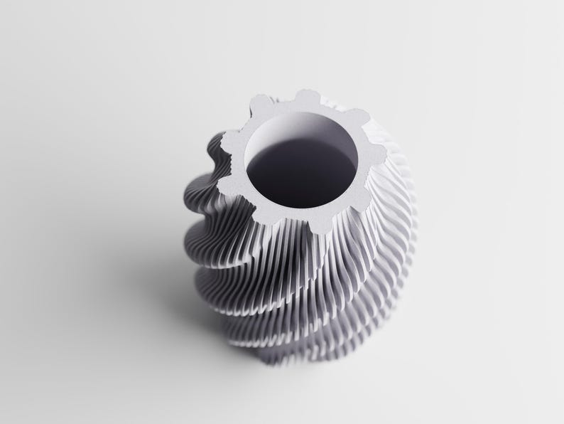 Moderne, dynamisch rotierende 3D-gedruckte Wasserwellenvase