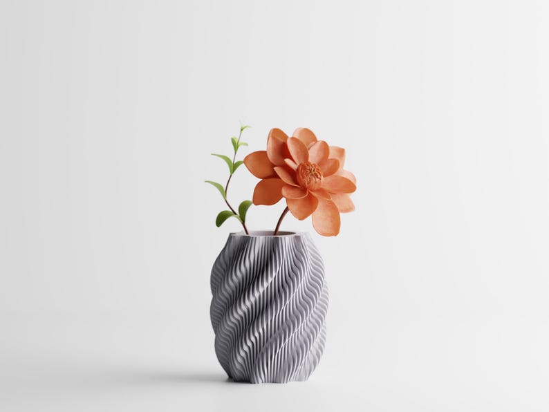 Moderne, dynamisch rotierende 3D-gedruckte Wasserwellenvase