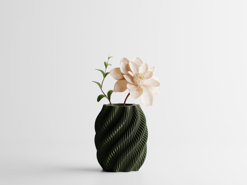 Moderne, dynamisch rotierende 3D-gedruckte Wasserwellenvase